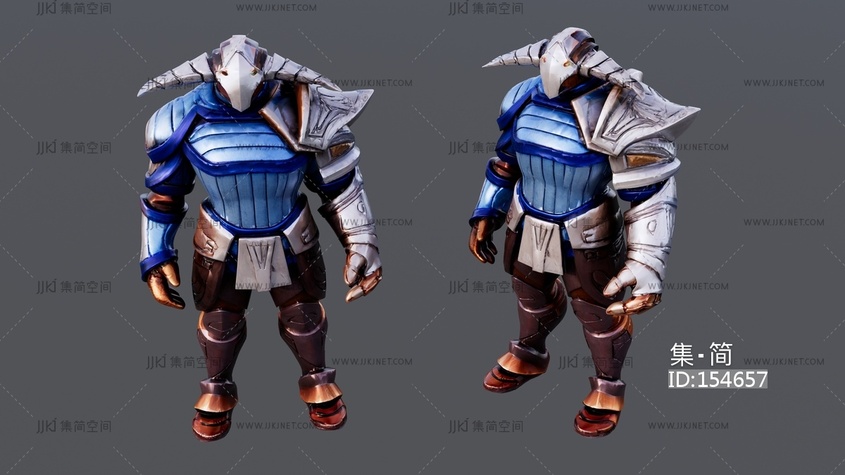 蓝色衣服牛角盔甲战士 su草图模型