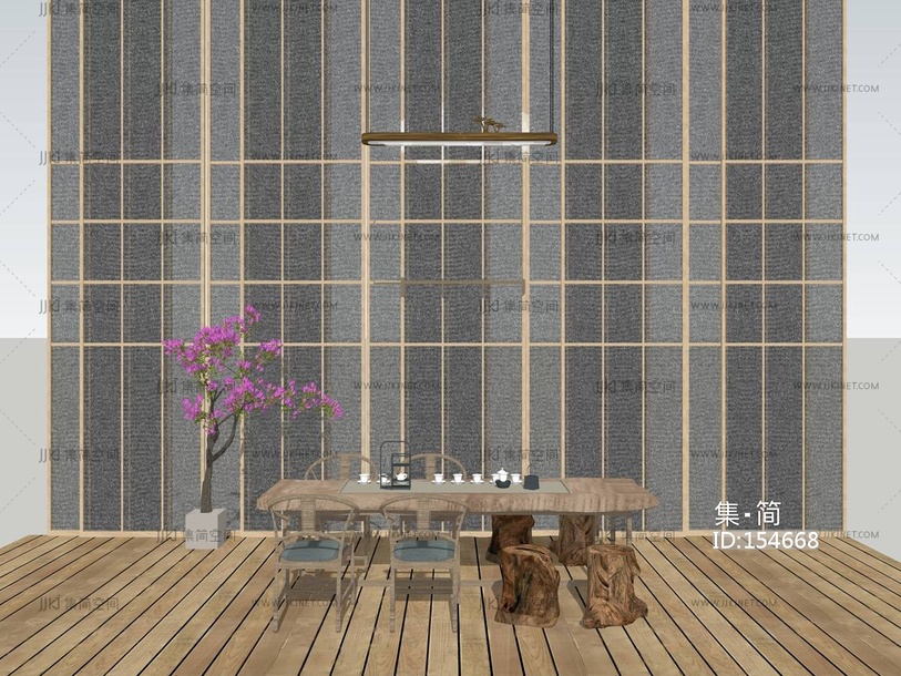 中式茶台茶具茶桌椅 su草图模型