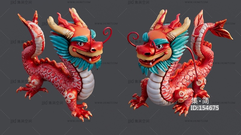 俯卧红色长龙雕塑 su草图模型
