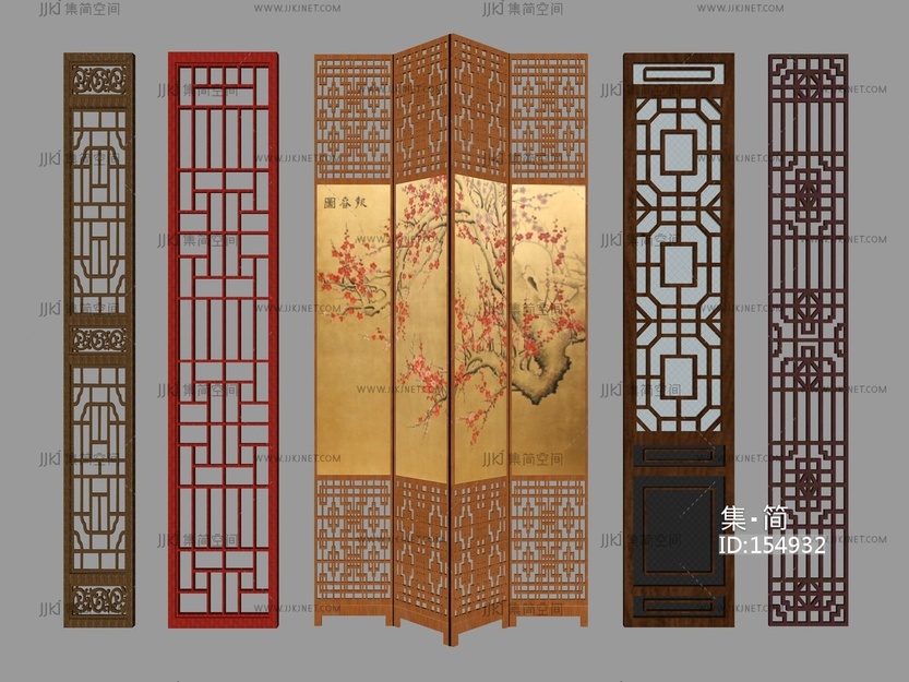中式雕花格栅屏风隔断 su草图模型