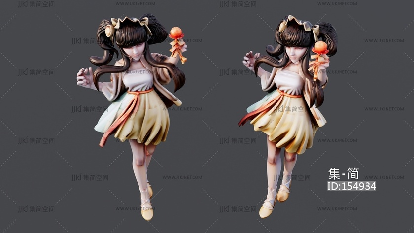 穿黄裙子手拿玫瑰花的小女孩 su草图模型