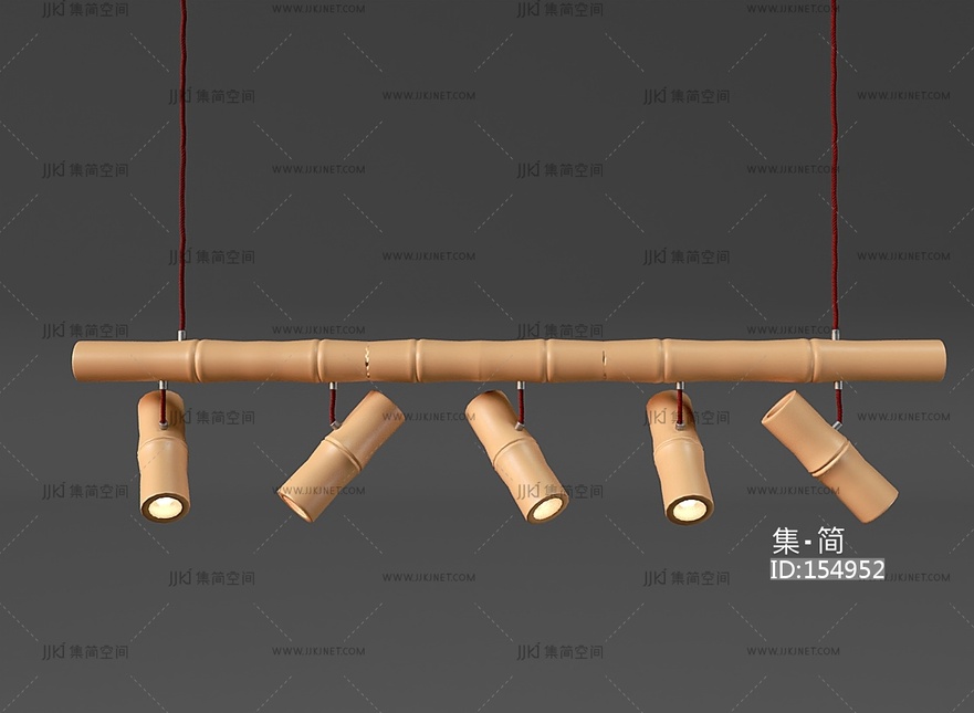 新中式竹筒吊灯竹子吊灯竹竿吊灯SU模型