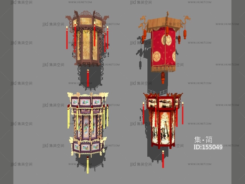 中式风格吊灯景观灯灯笼 su草图模型