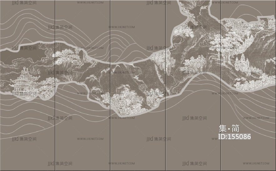 阁楼山水抽象线条硬包贴图