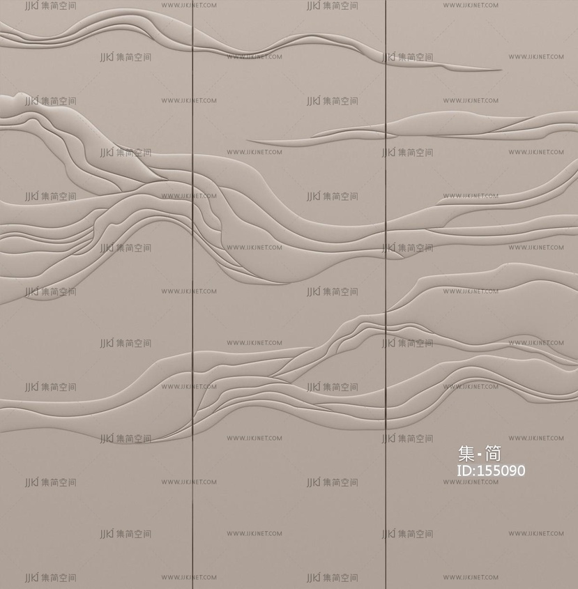 新中式浅咖色浮雕硬包背景墙贴图ID_1136091821