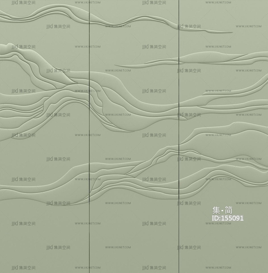 新中式秋香绿浮雕硬包背景墙贴图