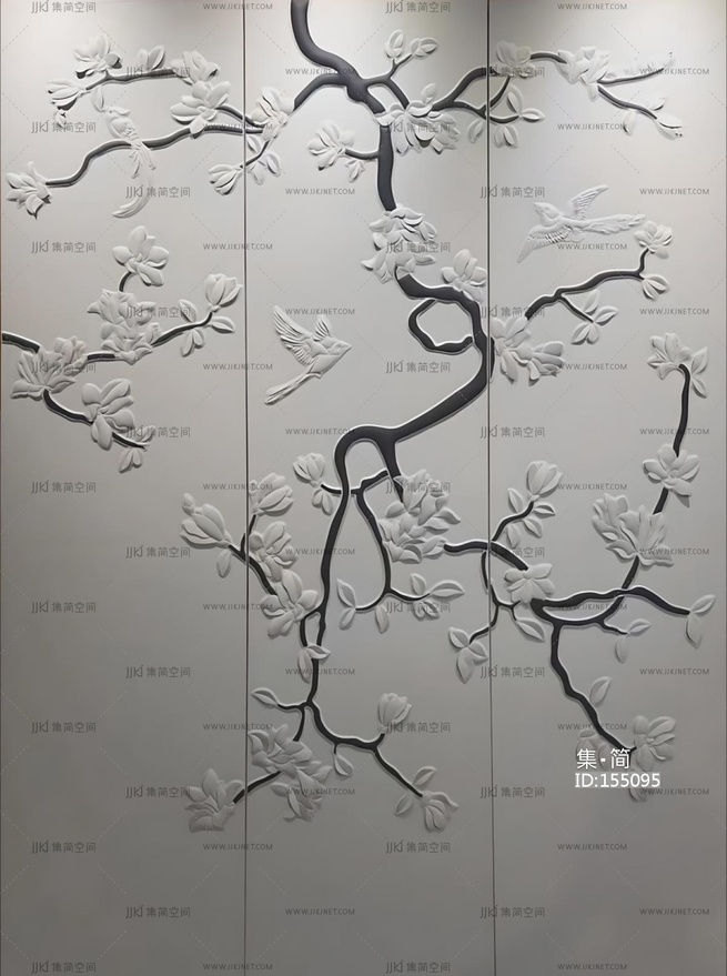 新中式硬包_浮雕硬包_花鸟壁纸_硬包图案_艺术硬包贴图