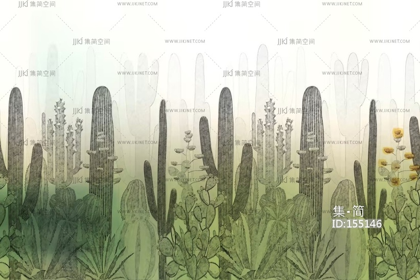 现代仙人掌植物图案瓷砖卫生间瓷砖画床头沙发背景画屏风画壁纸壁布卫生间瓷砖 (4)