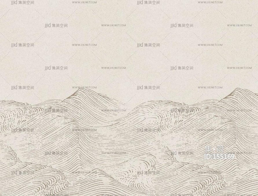 新中式日式海浪流水纹床头沙发背景画屏风画壁纸壁布 (38)
