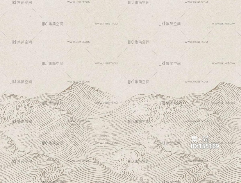 新中式日式海浪流水纹床头沙发背景画屏风画壁纸壁布 (38)