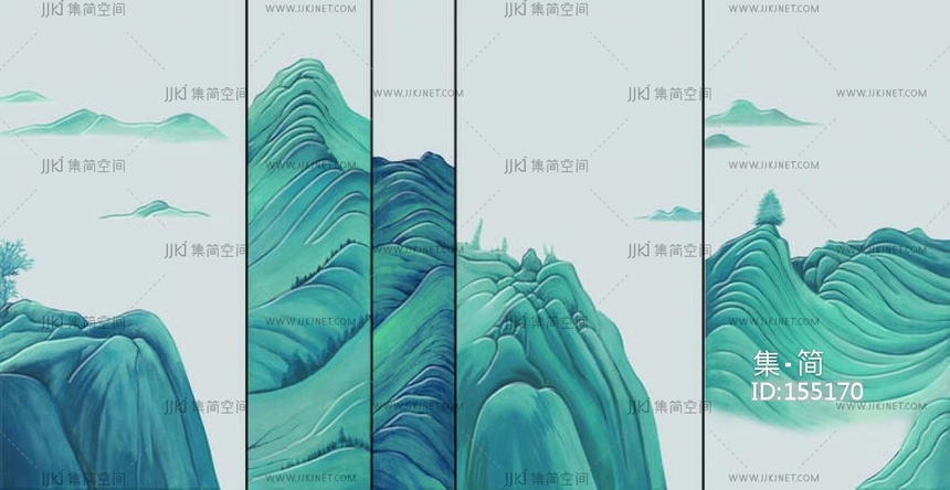 新中式山脉床头沙发背景画屏风画壁纸壁布 (15)