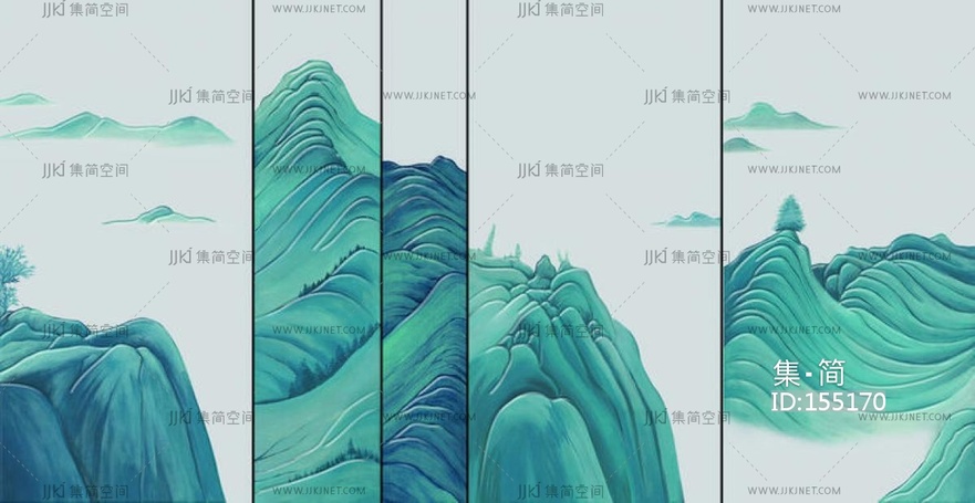 新中式山脉床头沙发背景画屏风画壁纸壁布 (15)