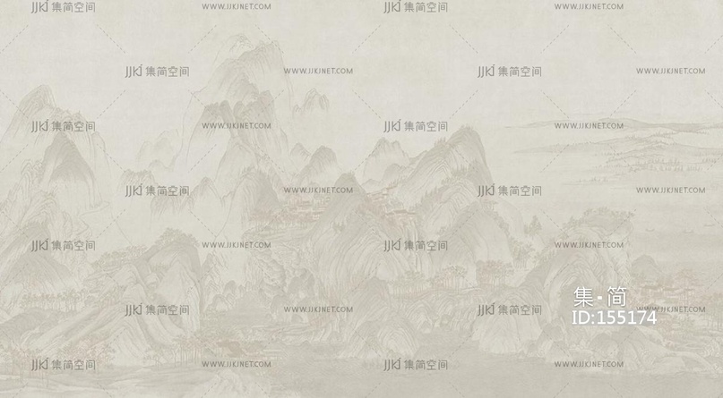新中式山脉山水床头沙发背景画屏风画壁纸壁布 (35)