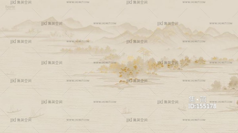 新中式山脉山水床头沙发背景画屏风画壁纸壁布 (40)