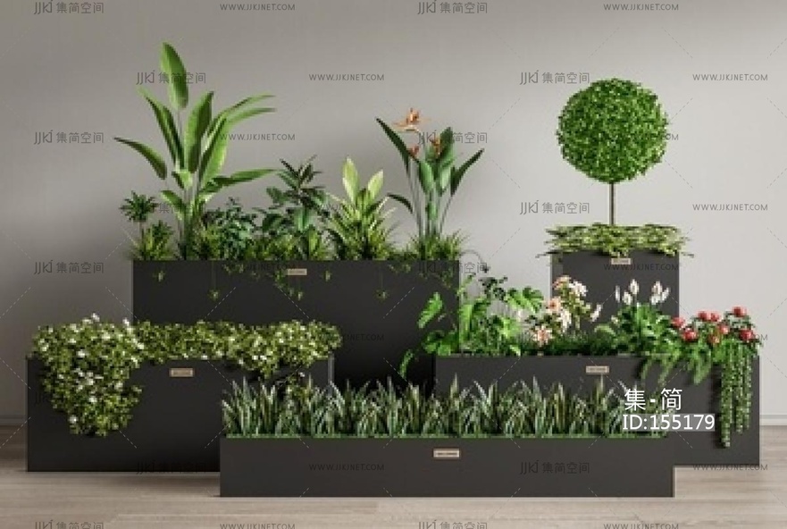 户外绿植花箱_植物组合_植物造景SU模型