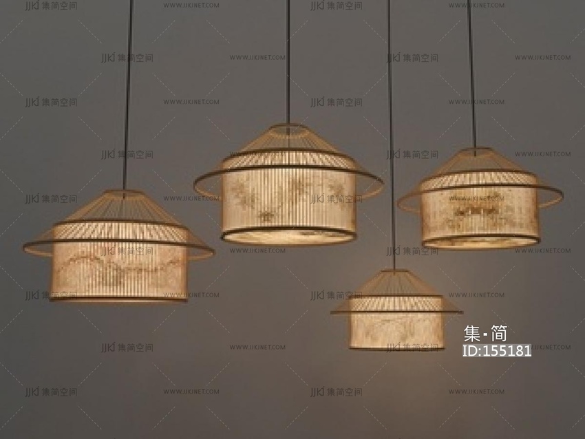 新中式吊灯_梅兰竹菊吊灯SU模型