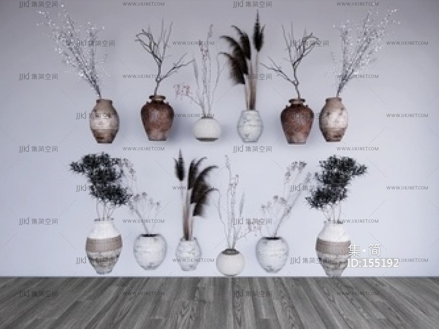 侘寂新中式花瓶，花艺摆件SU模型