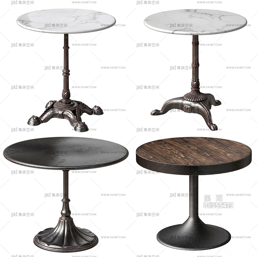 欧式金属大理石咖啡桌圆形边桌圆形桌子SU模型