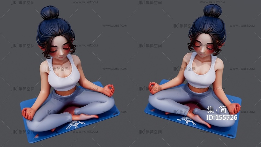 瑜伽打坐的卡通女孩 su草图模型