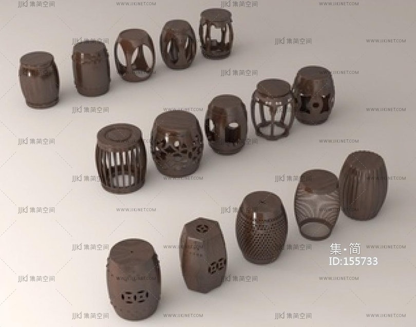 中式复古其他凳子_矮凳_木凳_鼓凳_圆凳SU模型
