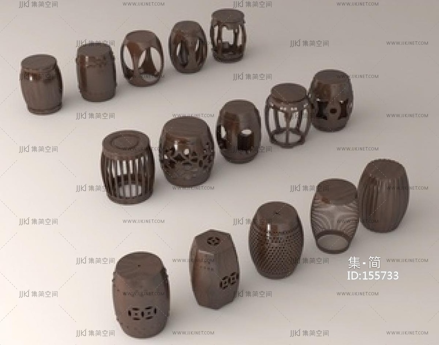 中式复古其他凳子_矮凳_木凳_鼓凳_圆凳SU模型