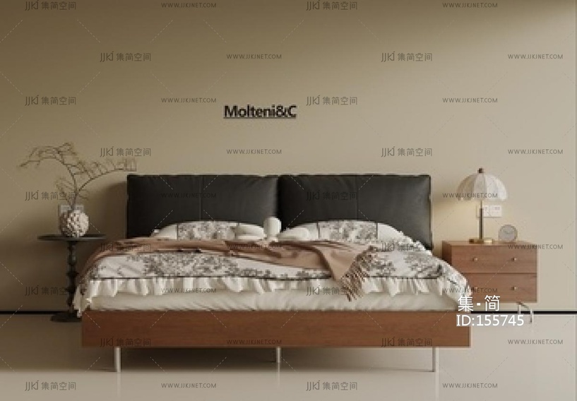 法式复古双人床_床头柜SU模型