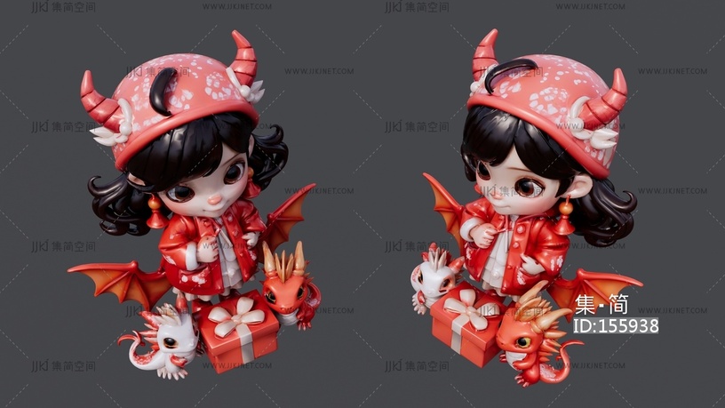红色小魔女雕塑 su草图模型