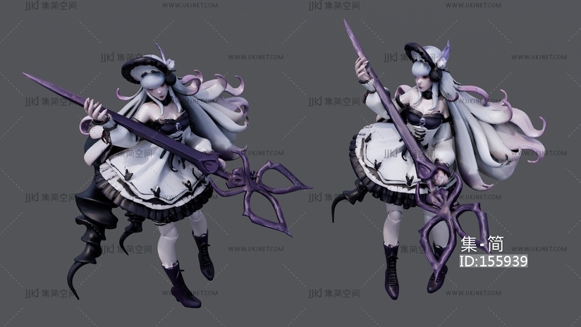 黑白色连衣裙小魔女 su草图模型