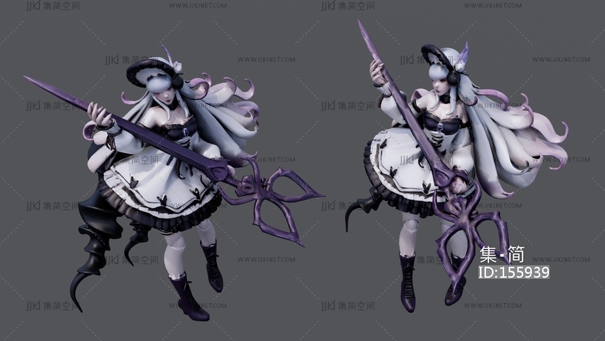 黑白色连衣裙小魔女 su草图模型
