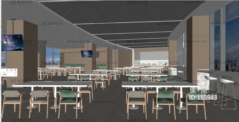 现代食堂_员工餐厅_学校饭堂_食堂桌椅SU模型