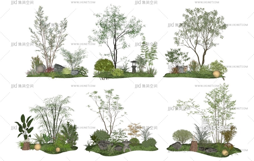 现代庭院景观小品_植物造景SU模型
