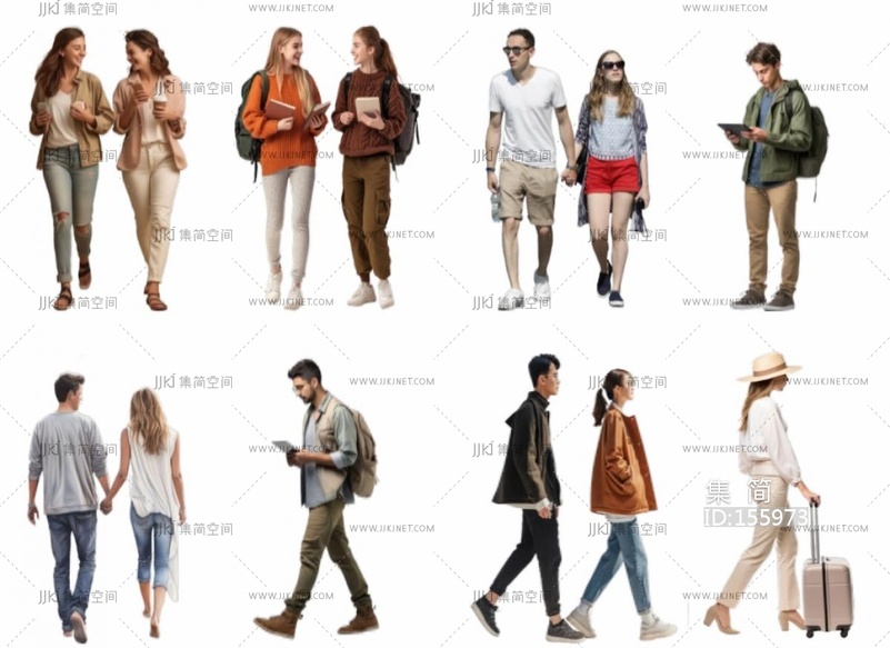 休闲人物走路的人学生2d人物su模型