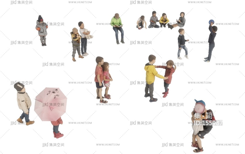 儿童_小学生_儿童玩耍人物SU模型