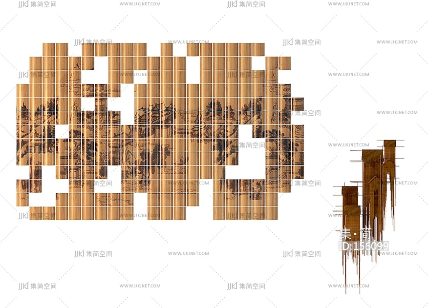 新中式侘寂艺术装置_竹雕刻画竹子艺术品3D模型