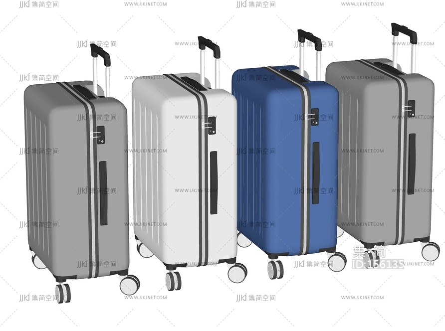 现代行李箱拉杆箱，皮箱SU模型