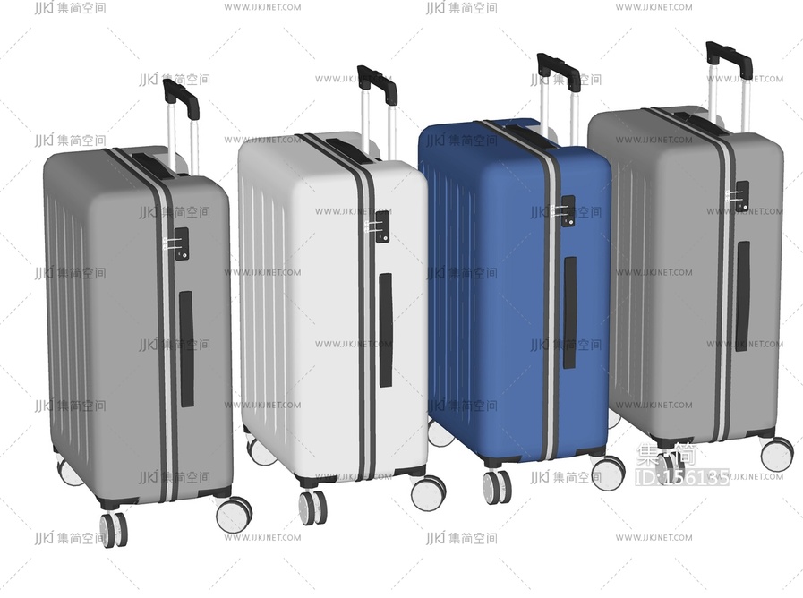 现代行李箱拉杆箱，皮箱SU模型