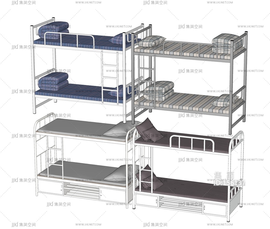 现代高低床_上下床_宿舍床SU模型