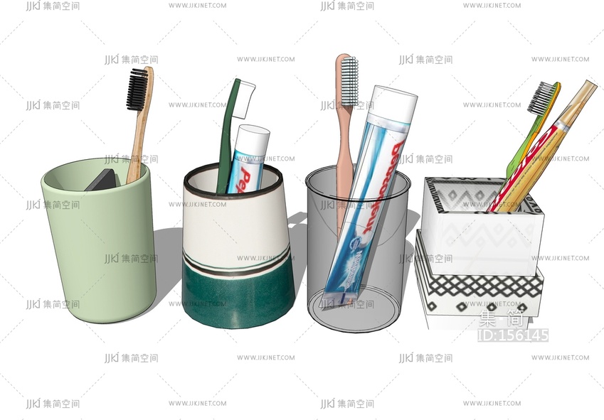现代牙刷杯_牙膏_洗漱用品SU模型