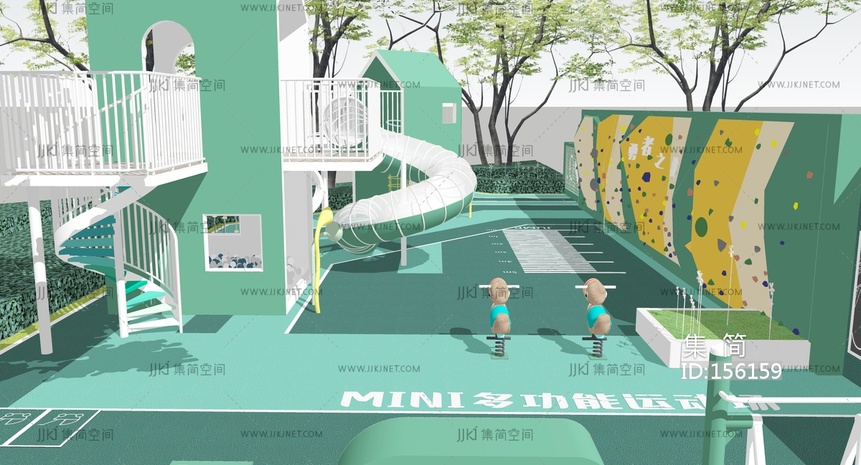 攀岩墙_儿童活动区_儿童滑梯SU模型
