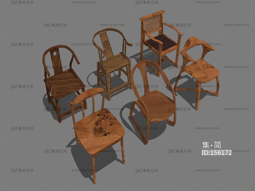 中式风格休闲椅单人椅 su草图模型