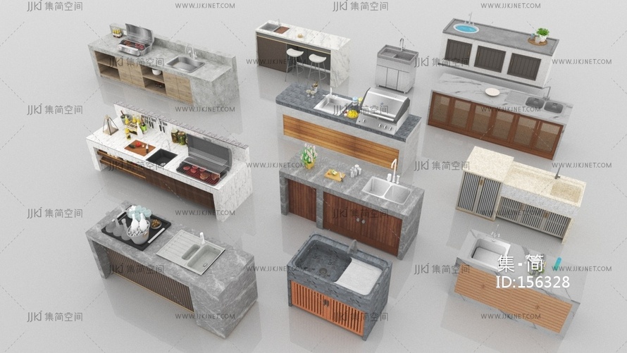 现代其他户外家具_庭院户外洗手手池3D模型