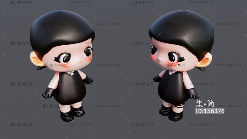 黑色衣服戴手套的小女孩卡通雕塑 su草图模型