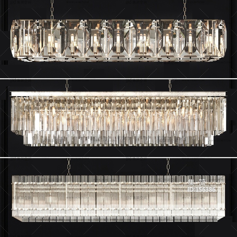 现代水晶吊灯 长条吊灯吸顶灯3D模型