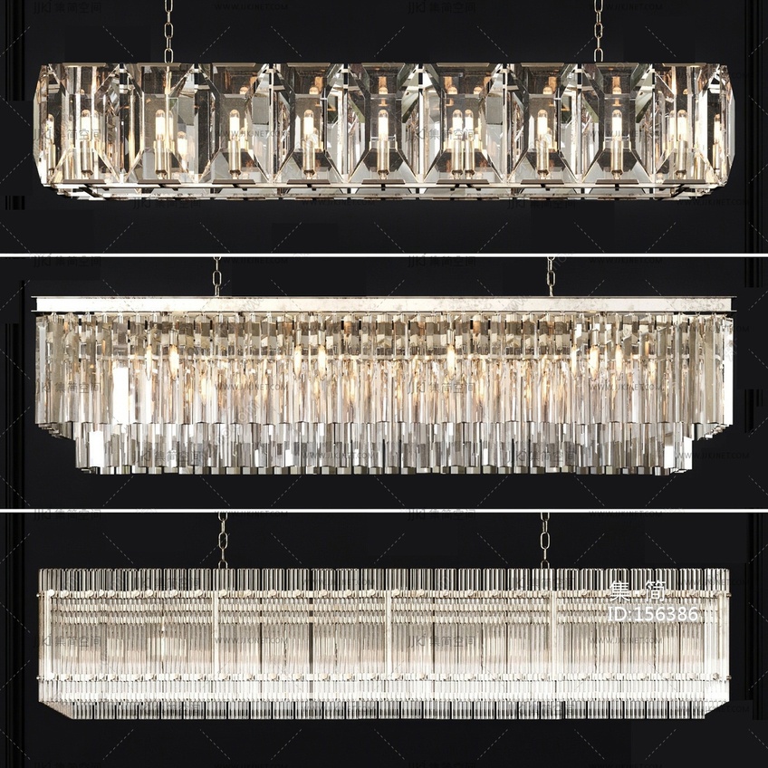 现代水晶吊灯 长条吊灯吸顶灯3D模型