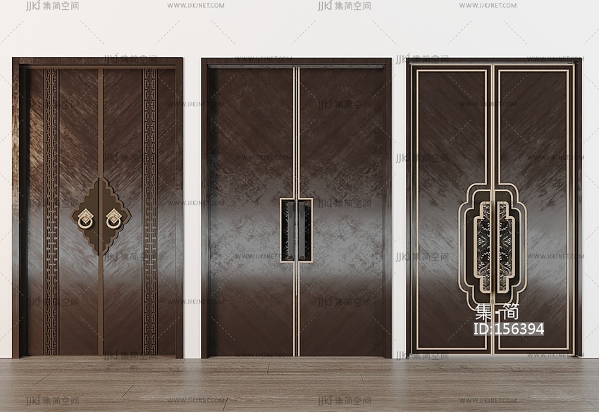 新中式双开门_入户门3D模型