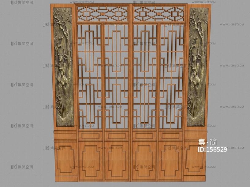 中式屏风隔断雕花 su草图模型