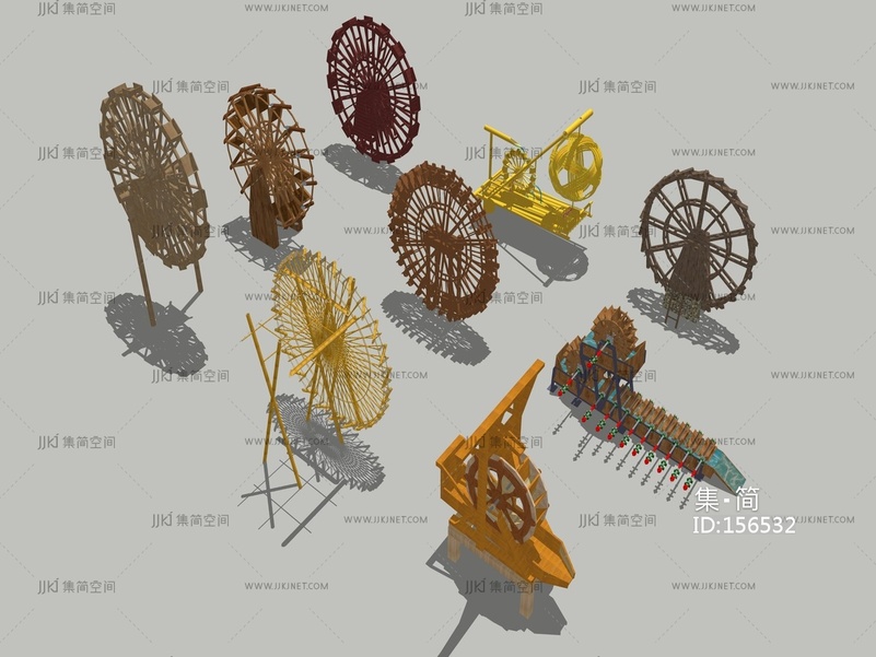 中式水车农业用具 su草图模型