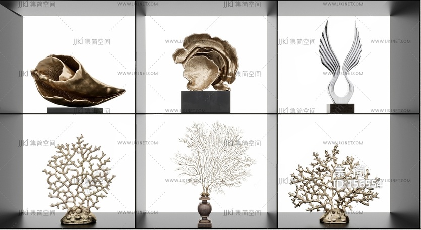 现代新中式雕塑摆件_饰品摆件组合3D模型