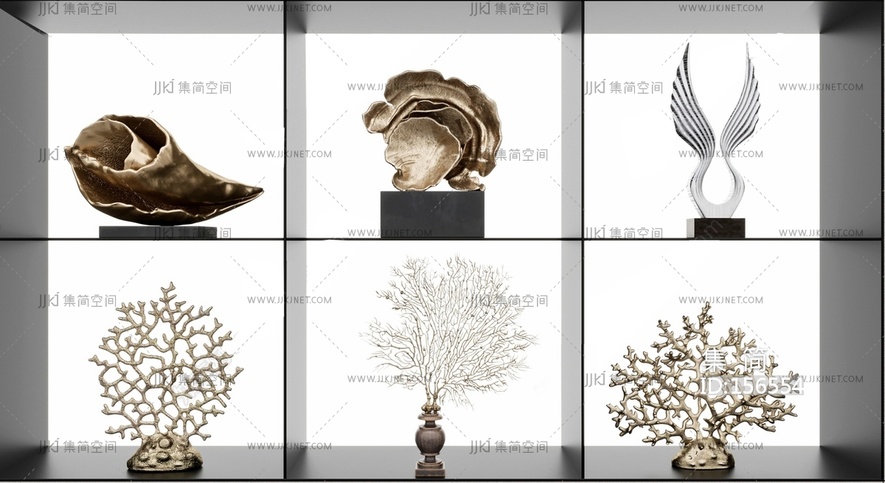 现代新中式雕塑摆件_饰品摆件组合3D模型