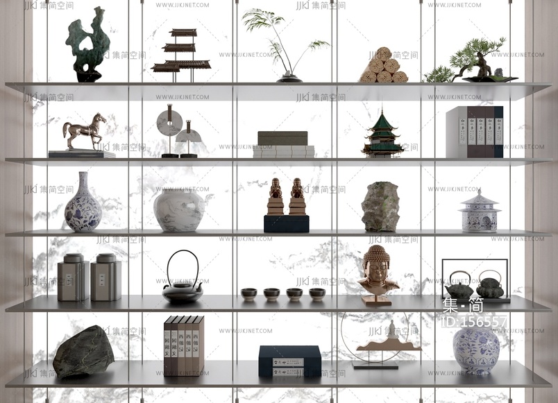 新中式摆件组合3D模型